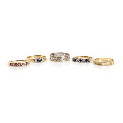 Lot 1327 - A group of five 9ct gold rings