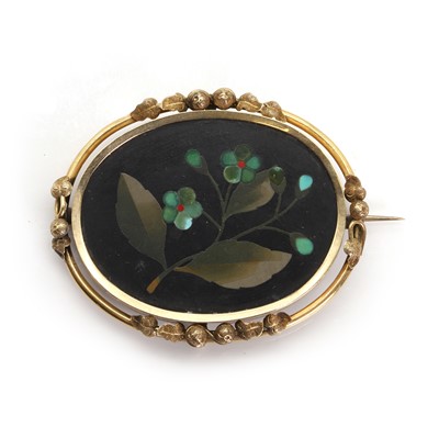 Lot 1020 - A Victorian pietra dura brooch