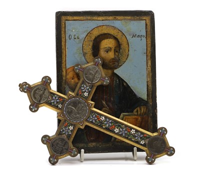 Lot 230 - A painted wood icon of St Mark