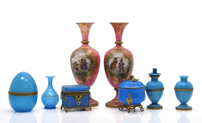 Lot 197 - A collection of blue opaline glass