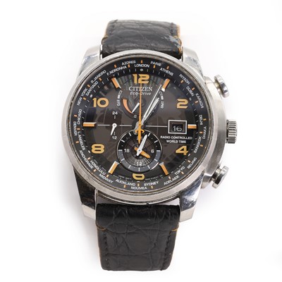 Lot 1484 - A stainless steel gentlemen's Citizen World Time A.T. Radio Controlled Eco-drive strap watch