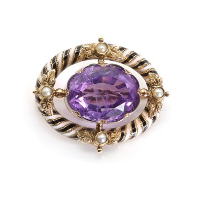 Lot 1018 - A Victorian amethyst and enamel brooch