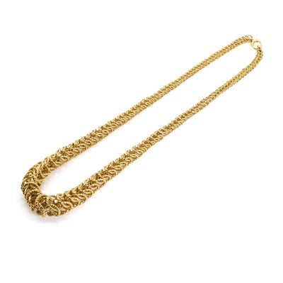 Lot 1084 - An 18ct gold graduated fancy link chain necklace, c.1960