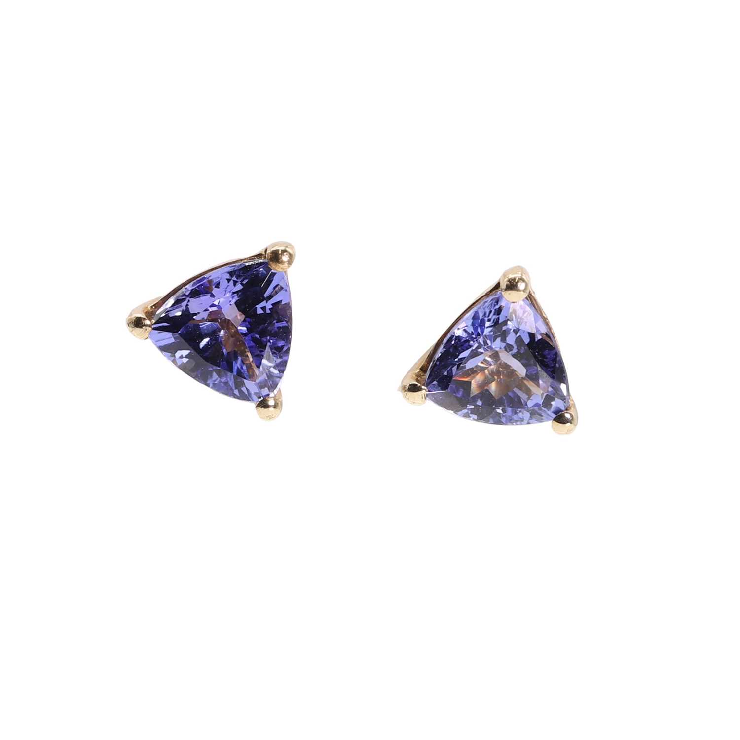 Lot 1237 - A pair of tanzanite stud earrings