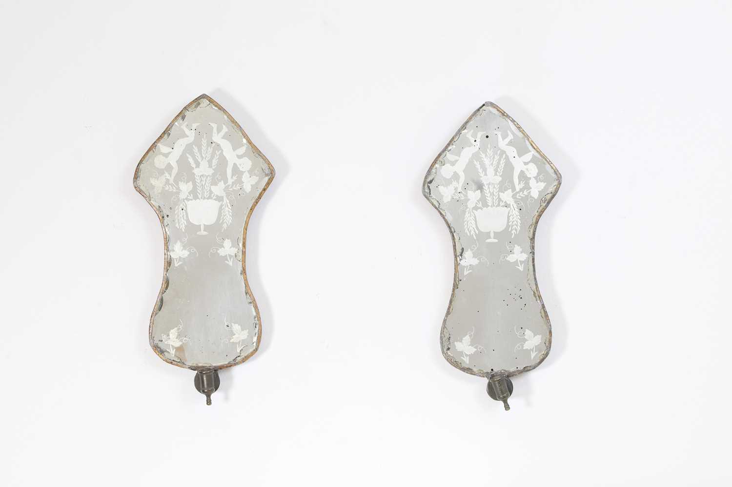 Lot 101 - A pair of glass, verre églomisé and gilt-metal girandoles