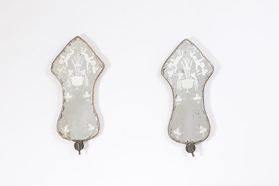 Lot 101 - A pair of glass, verre églomisé and gilt-metal girandoles