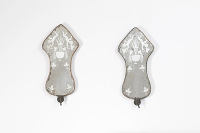 Lot 101 - A pair of glass, verre églomisé and gilt-metal girandoles