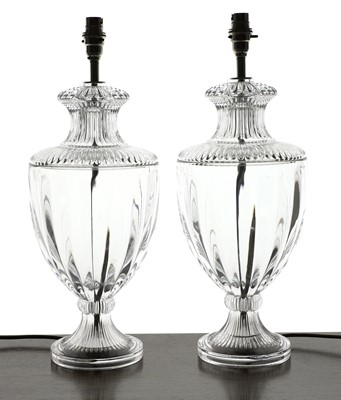 Lot 290 - A pair of cut glass table lamps