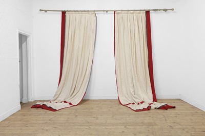 Lot 397 - Three pairs of off white silk curtains