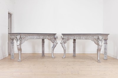 Lot A pair of Regency-style silvered wooden pier tables in the manner of Thomas Hope