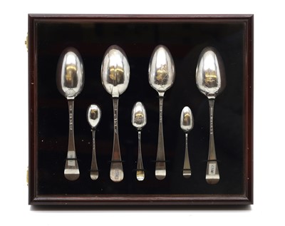 Lot 74 - A framed set of Georgian silver spoons