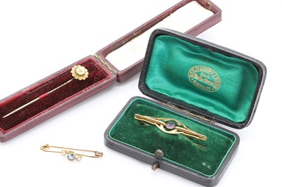 Lot 1316 - Two Edwardian bar brooches and a stick pin