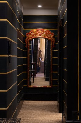 Lot 635 - A George I-style red and gilt japanned pier mirror