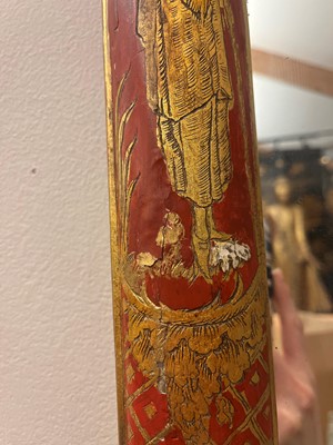 Lot 635 - A George I-style red and gilt japanned pier mirror