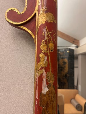 Lot 635 - A George I-style red and gilt japanned pier mirror