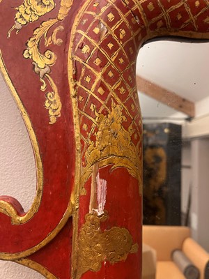 Lot 635 - A George I-style red and gilt japanned pier mirror