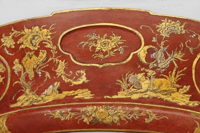 Lot 635 - A George I-style red and gilt japanned pier mirror