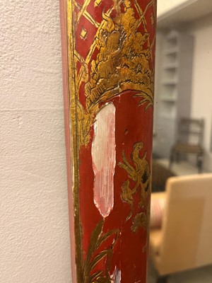 Lot 635 - A George I-style red and gilt japanned pier mirror
