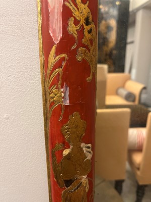 Lot 635 - A George I-style red and gilt japanned pier mirror