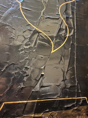 Lot 643 - A black and gilt lacquer folding screen