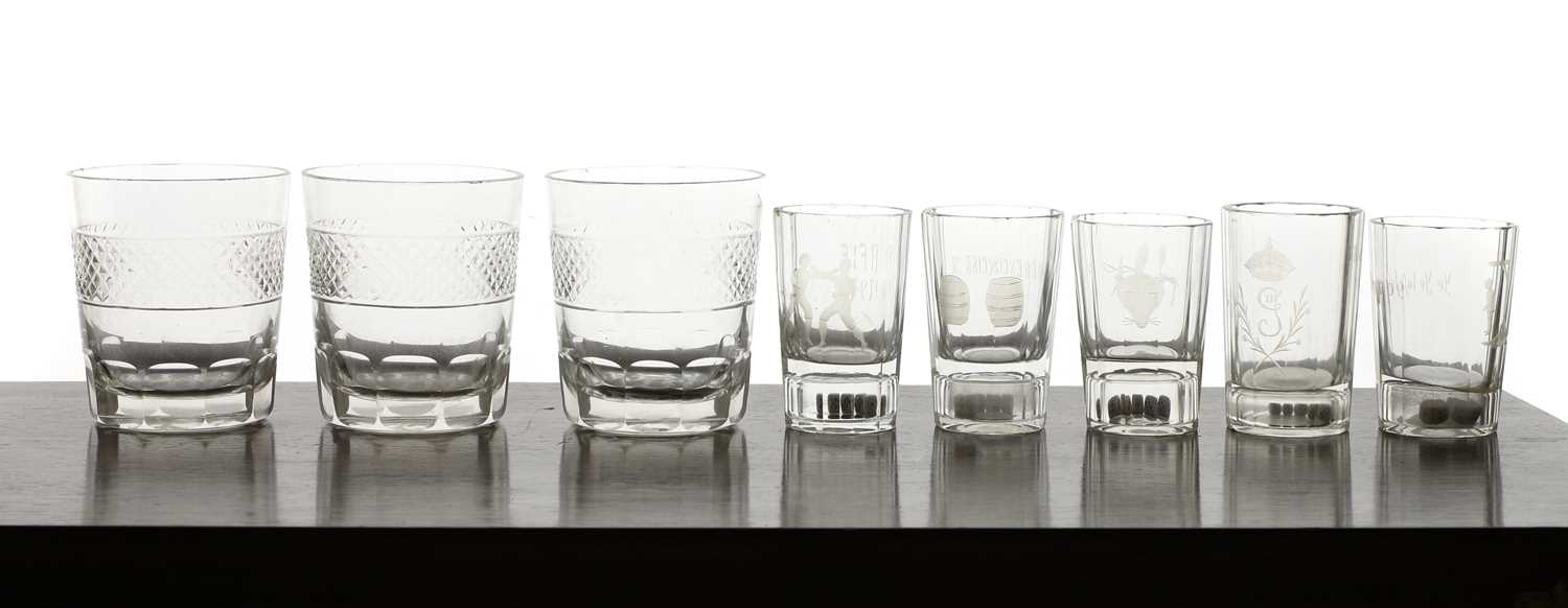 Lot 284 - A group of engraved glass tumblers