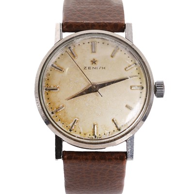 Lot 1463 - A gentlemen's stainless steel Zenith mechanical strap watch, c.1950's