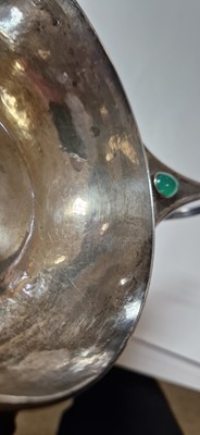 Lot 10 - An Arts and Crafts silver and chrysoprase-set porringer and spoon