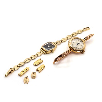 Lot 1479 - A 9ct gold mechanical bracelet watch and a 9ct gold Marvin quartz bracelet watch