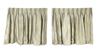 Lot 583 - Four pairs of turquoise and gold interlined curtains