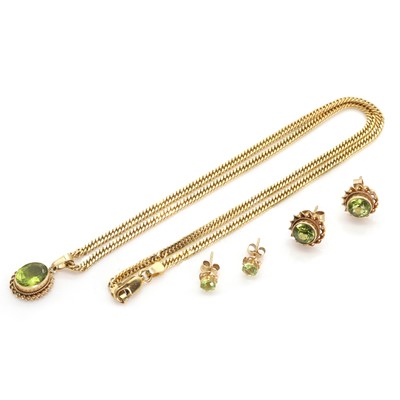 Lot 1349 - A group of 9ct gold and peridot jewellery