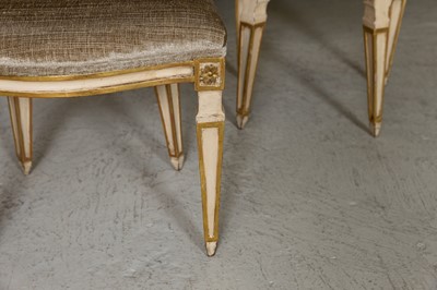 Lot 45 - A set of six George III-style painted and parcel-gilt dining chairs