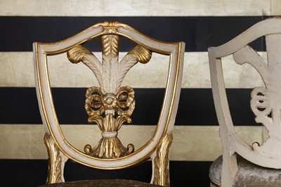 Lot 45 - A set of six George III-style painted and parcel-gilt dining chairs