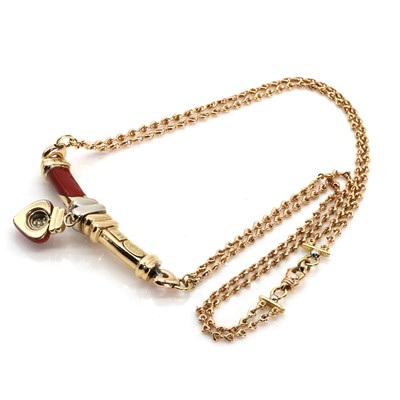 Lot 1242 - An 18ct gold diamond and enamel drop necklace, by la Nouvelle Bauge