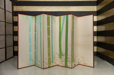 Lot 119 - A six-fold paper screen