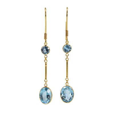 Lot 1168 - A pair of blue topaz articulated drop earrings