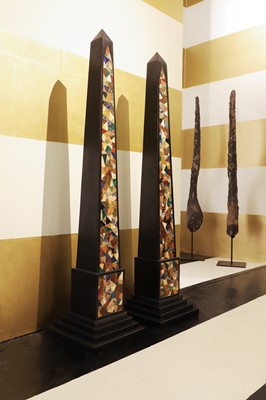 Lot 373 - A monumental pair of grand tour-style black marble obelisks