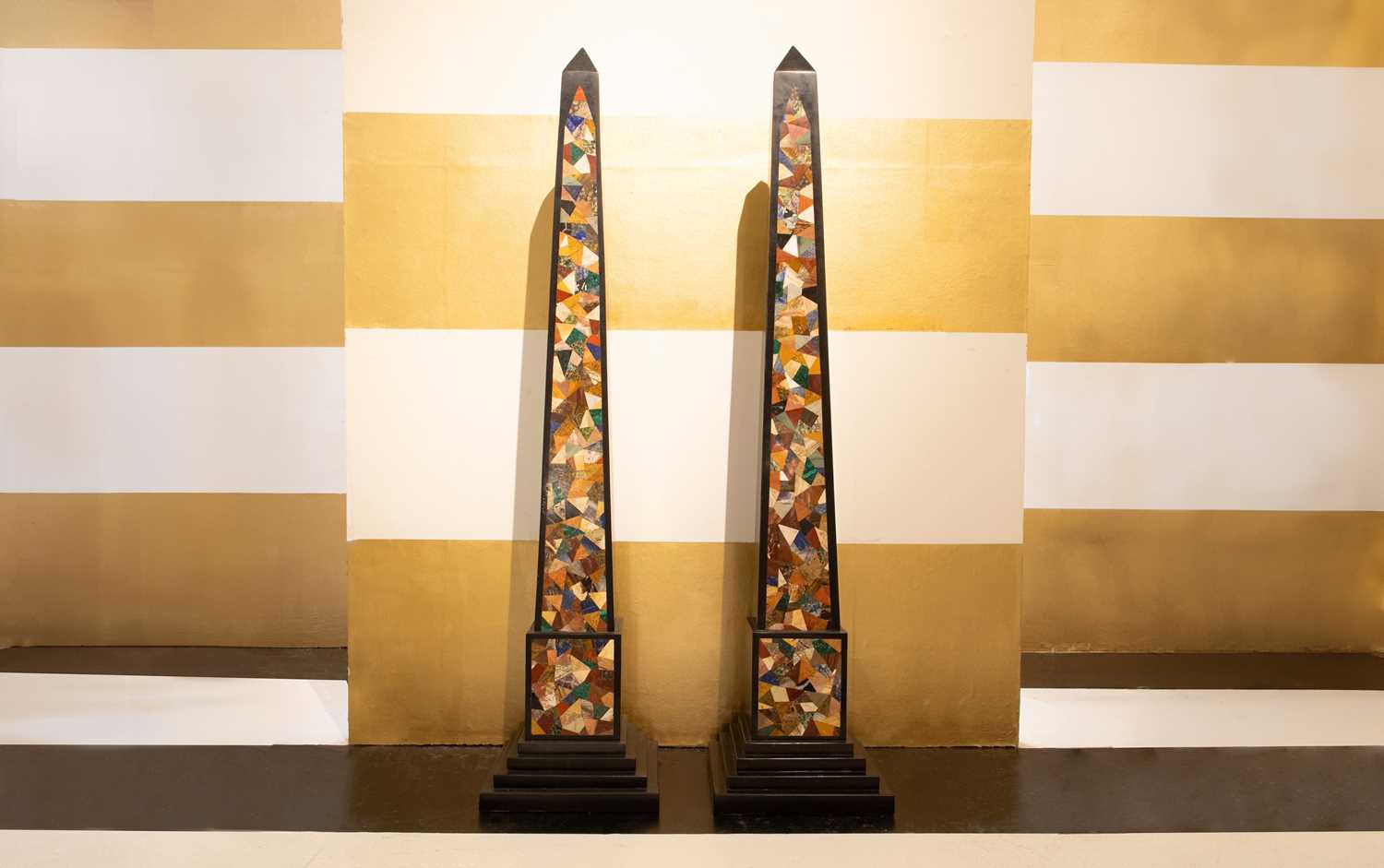 Lot 373 - A monumental pair of grand tour-style black marble obelisks