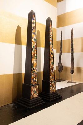 Lot 373 - A monumental pair of grand tour-style black marble obelisks