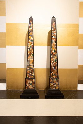 Lot 373 - A monumental pair of grand tour-style black marble obelisks