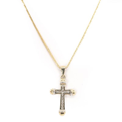 Lot 1136 - A diamond cross pendant and chain