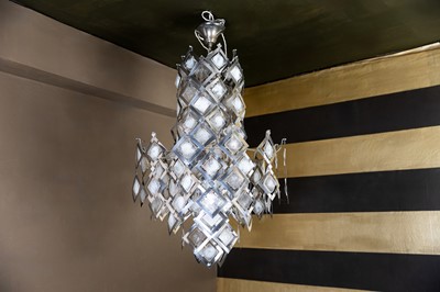 Lot 377 - A 'brutalist' Murano glass and steel chandelier