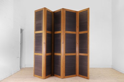 Lot 287 - A large oak five-leaf folding screen