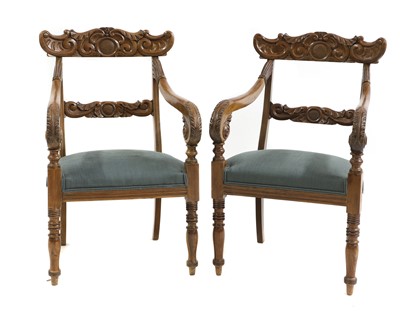 Lot 631 - A pair of North European mahogany armchairs