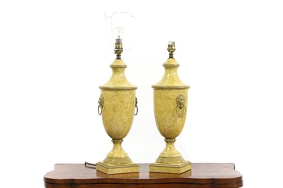 Lot 655 - A pair of modern 'tole peintre' urn table lamps