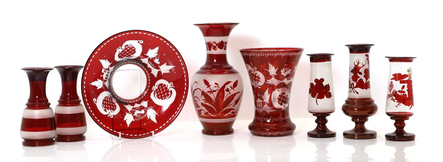 Lot 191 - A group of Bohemian ruby flash glassware