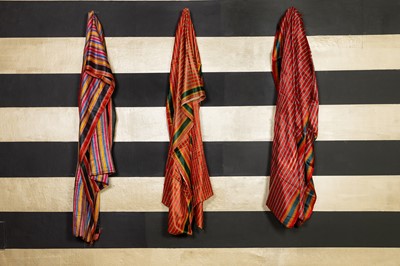 Lot A group of three striped silk cloths