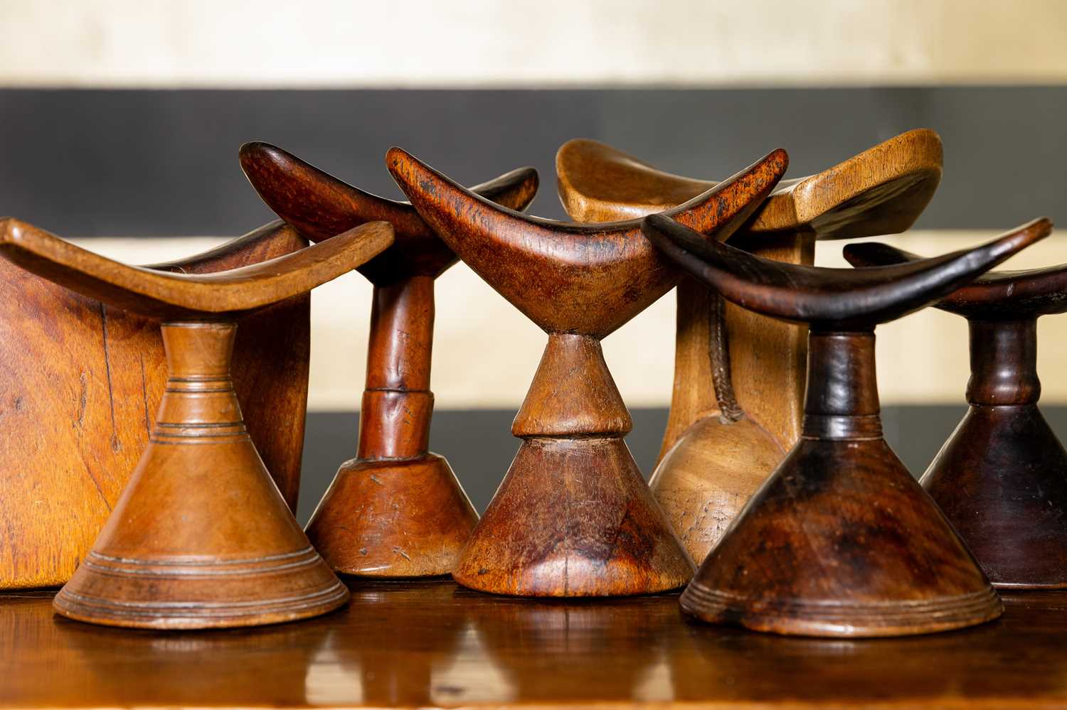 Lot 334 - Seven hardwood headrests,