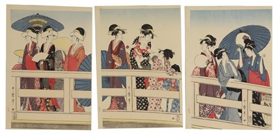 Lot 130 - A Japanese triptych of woodblock prints