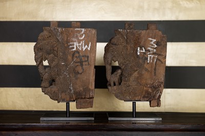 Lot 109 - A pair of carved wooden elephants