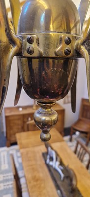 Lot 8 - A pair of Arts and Crafts brass four-branch ceiling lights